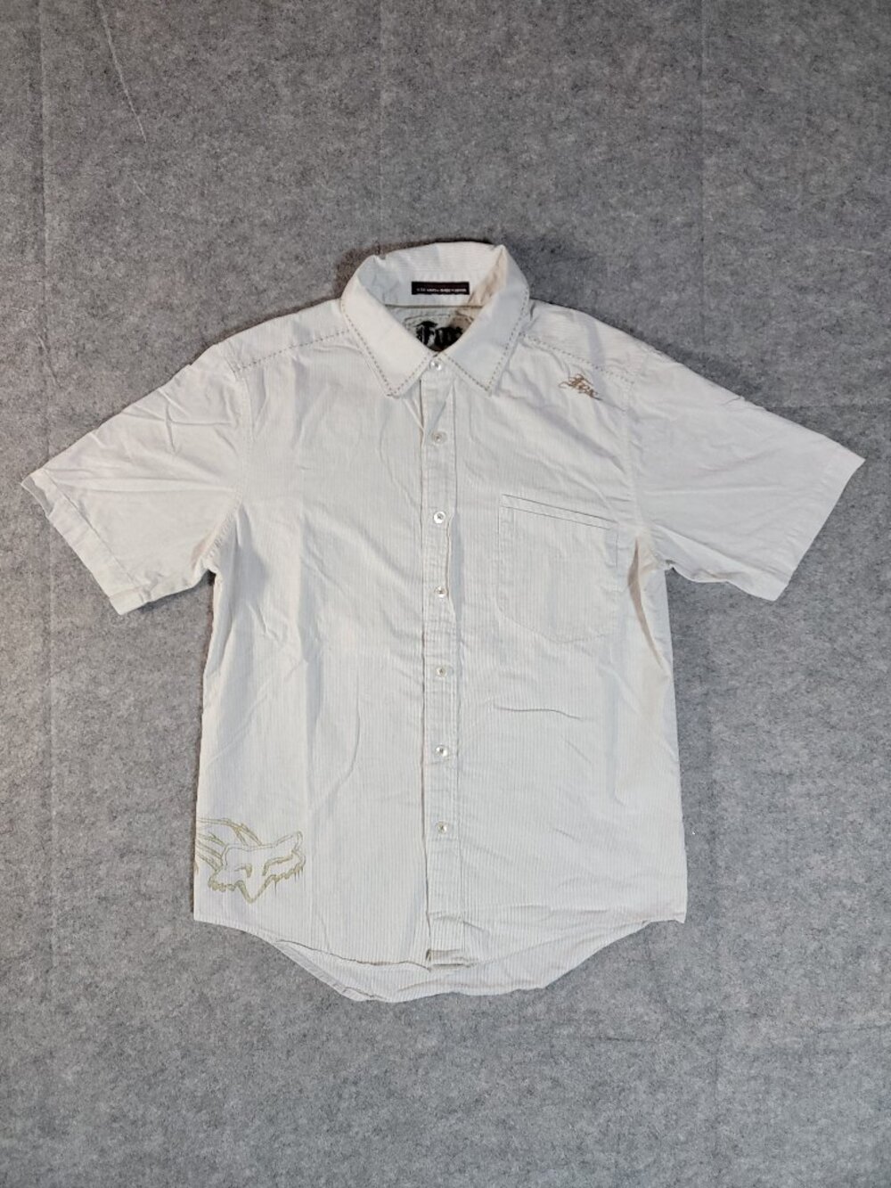 Vintage Fox Racing Fox Deluxe Striped Graphic Button Down Shirt Small White Y2K